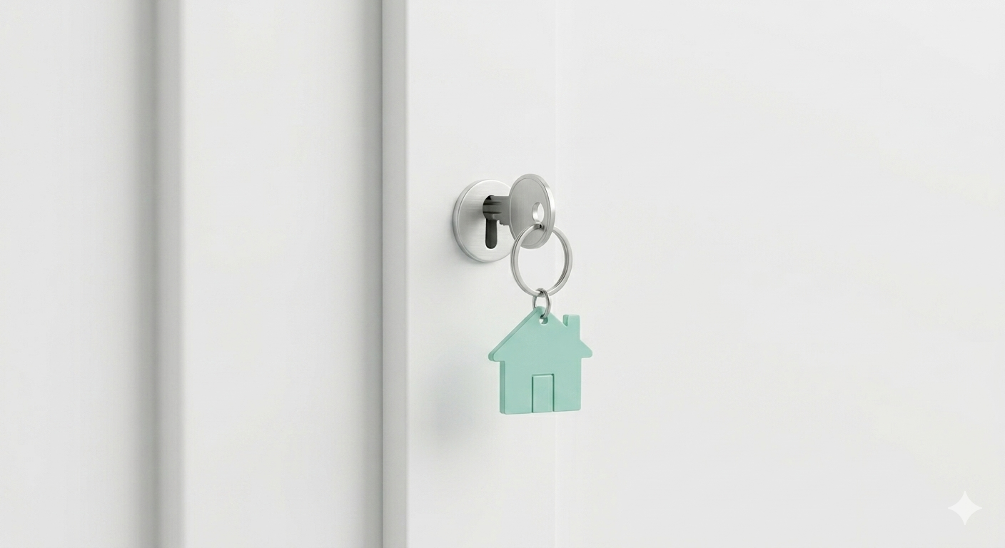 First home buyer service - key in door representing new home ownership